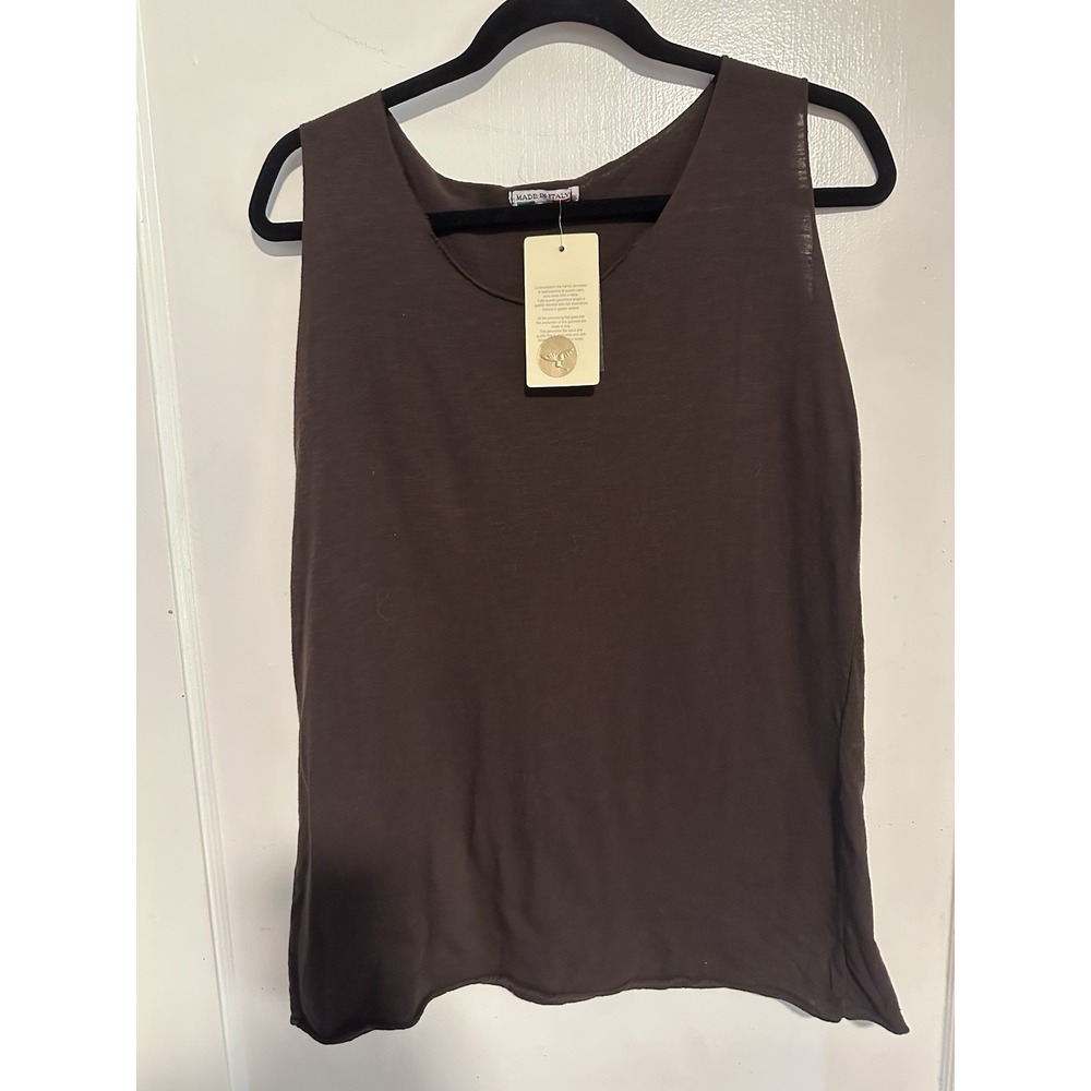 Catherine Lillywhite's Made In Italy BROWN Womens 1 Size Tank Top Cotton NWT